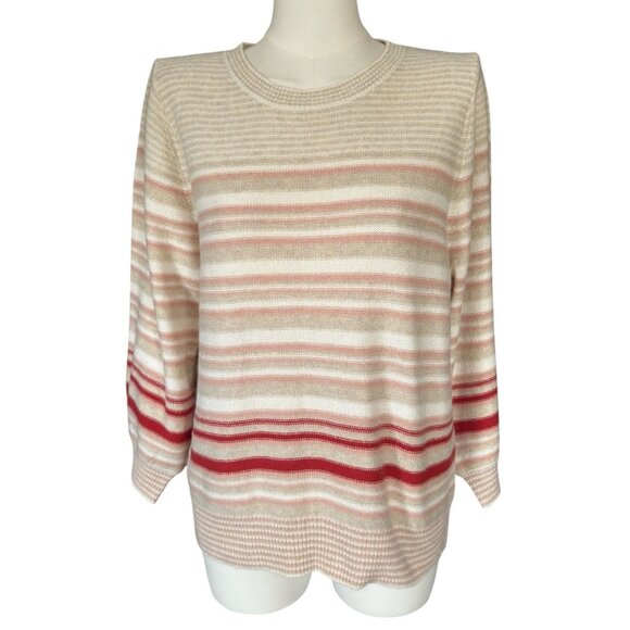 Margaret O'Leary Striped Round Neck 3/4-Sleeve Pullover Sweater Women's M - Picture 1 of 8